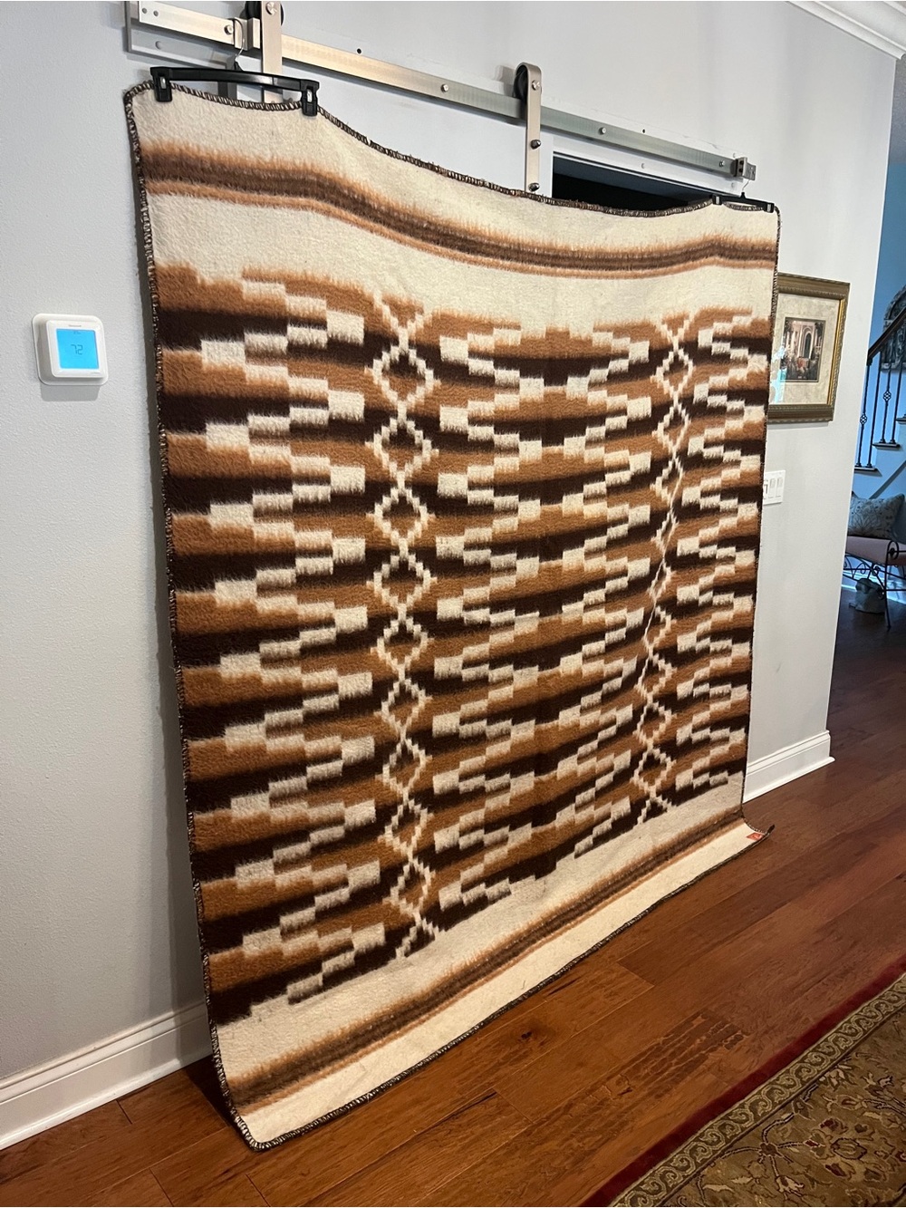 Vintage Handcrafted Peruvian Brown and Cream Geometric Alpaca Blanket. So warm!